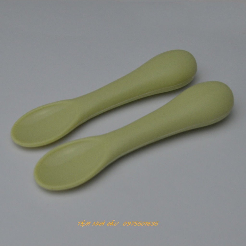 Set hộp đựng 2 thìa muỗng ăn dặm silicon cho bé tập xúc thức ăn