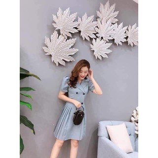 Đầm vest phối nút vạt xếp ly