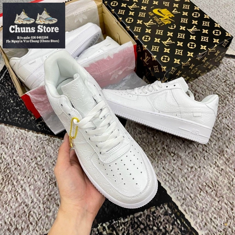 Giày AF1 louis vution trắng full, giày air force 1 LV trắng cao cấp mới