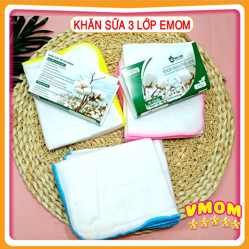 Khăn Sữa 3 Lớp EMOM Loại Dày, Siêu Thấm Hút Cho Trẻ Sơ Sinh