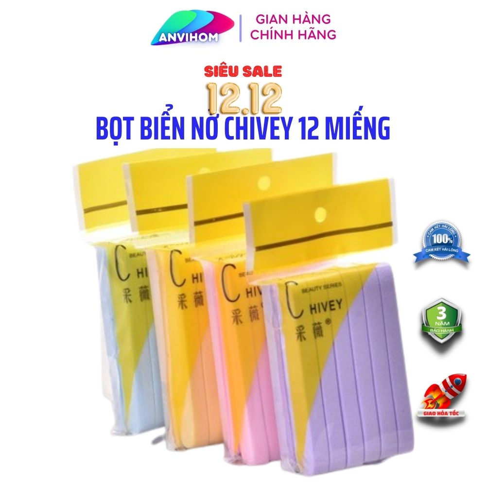 Bông rửa mặt bọt biển nở GÓI 12 miếng Chivey Nhật Bản siêu tiết kiệm ANVIHOM