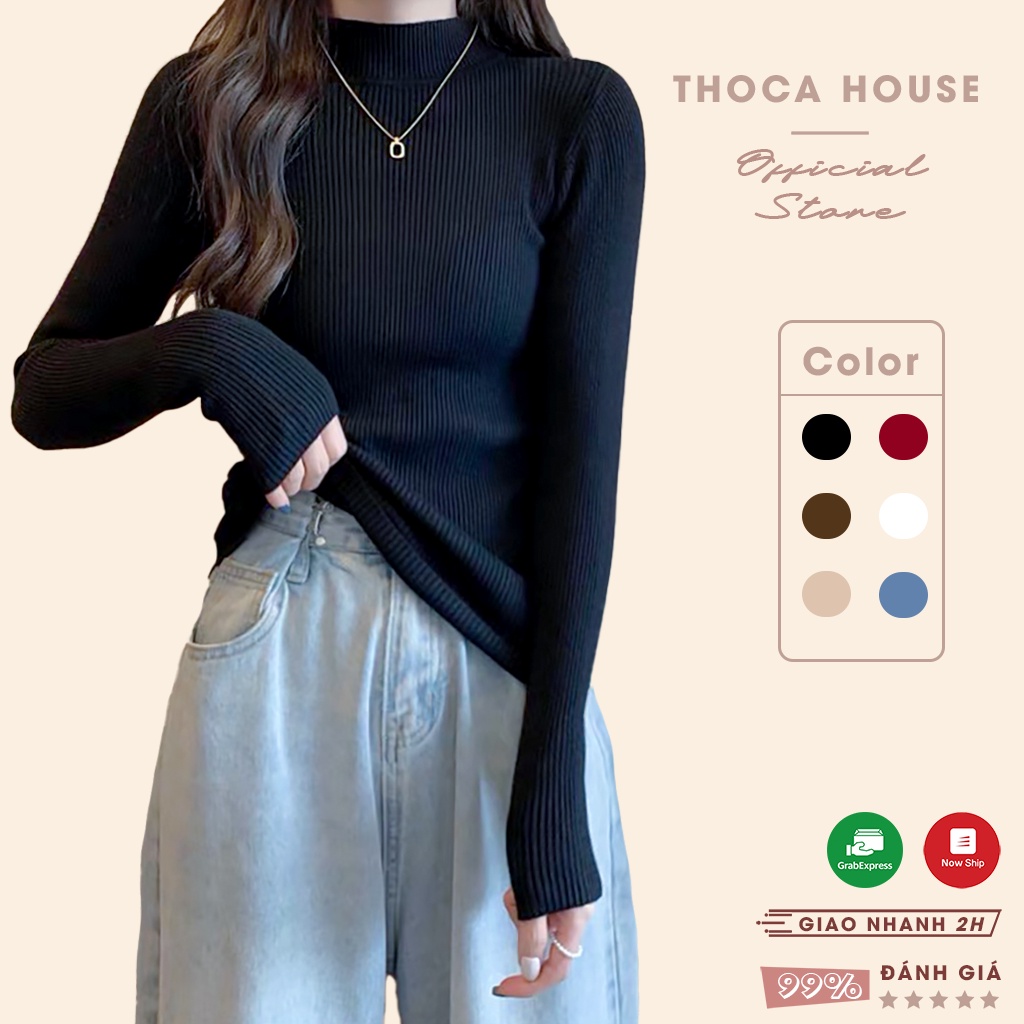 Áo len thu đông cổ cao tay dài trơn nhiều màu THOCA HOUSE basic phối đồ phong cách Hàn Quốc