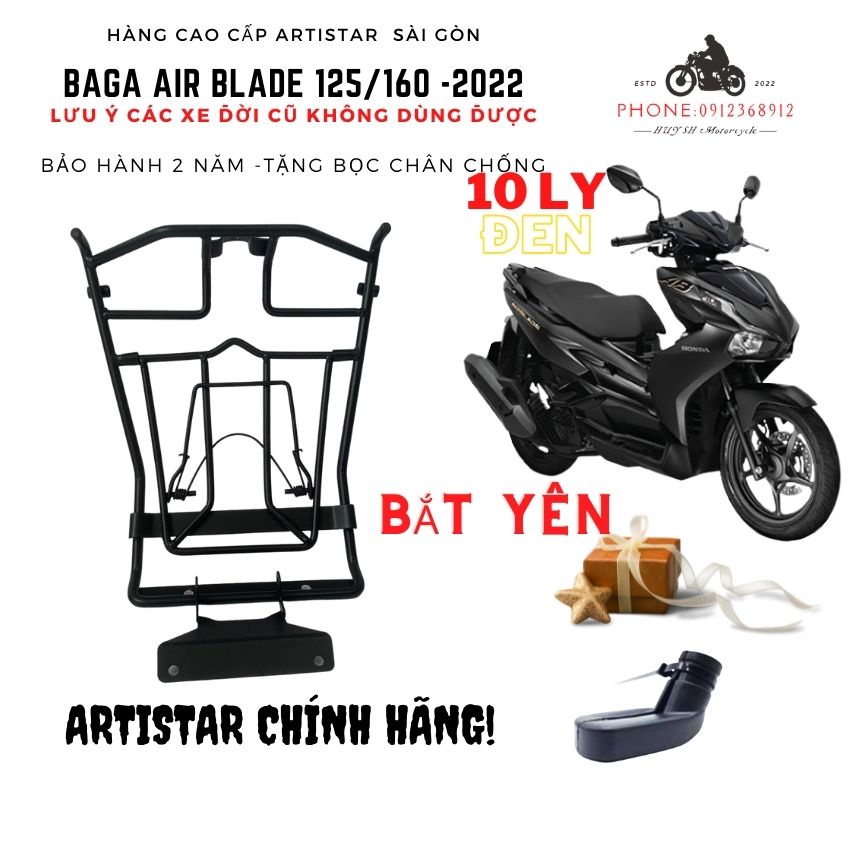 Baga AB Air Blade 160-125 2023 Đen Tĩnh Điện , Titan, Inox Chính Hãng Artistar