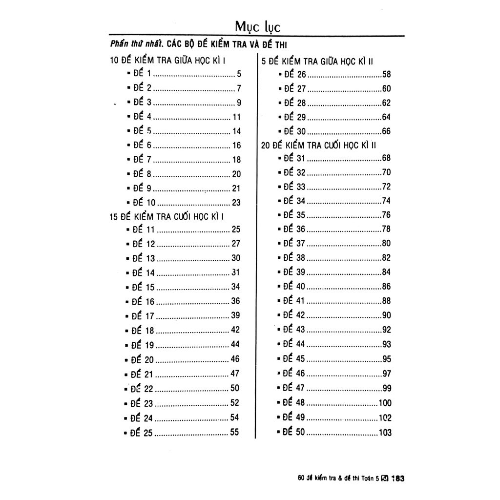 Sách 60 Đề Kiểm Tra Và Đề Thi Toán 5