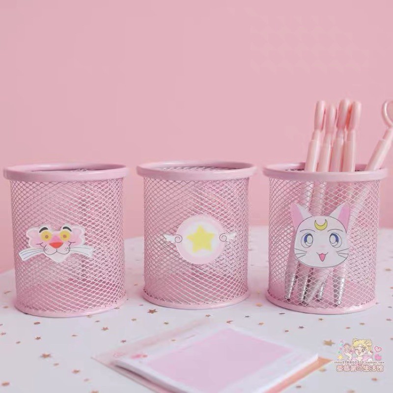 Giỏ đựng bút để bàn bằng sắt màu hồng pastel - Giỏ sắt sơn tĩnh điện đựng đồ dùng văn phòng phẩm tiện ích