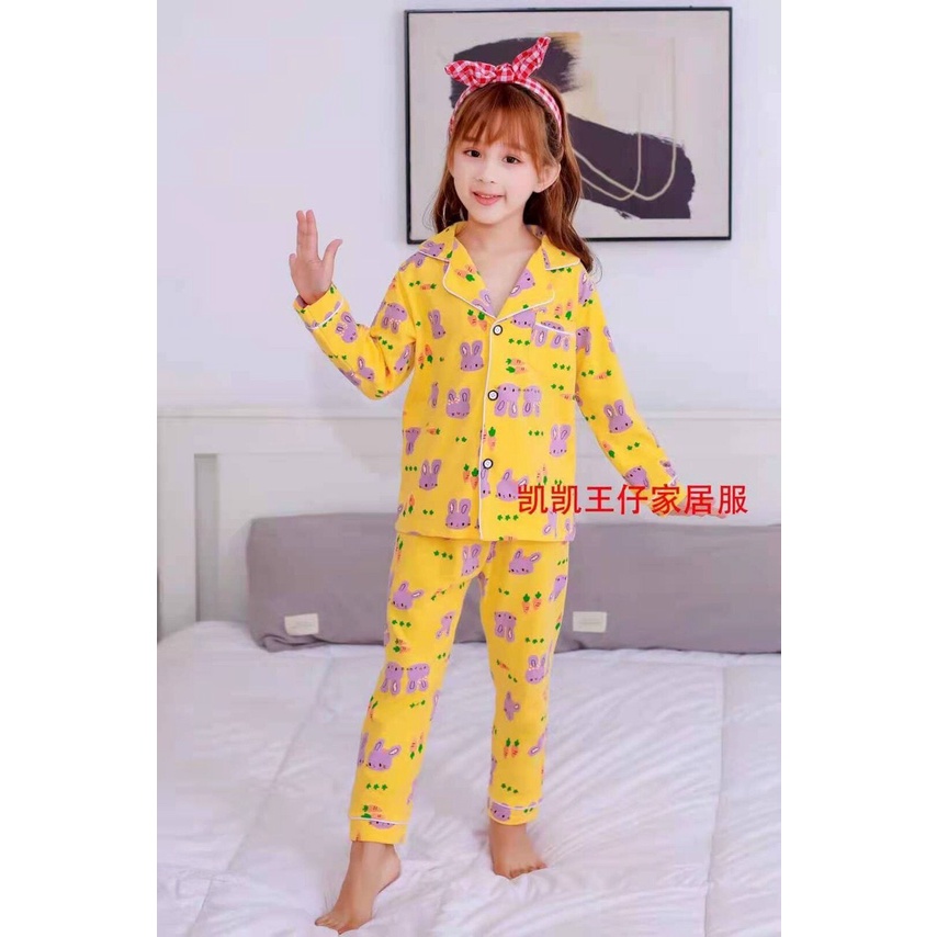 Bộ quần áo trẻ em dài tay Bộ pijama Chất liệu cotton cho bé gái từ 10-35kg PIKA KIDS