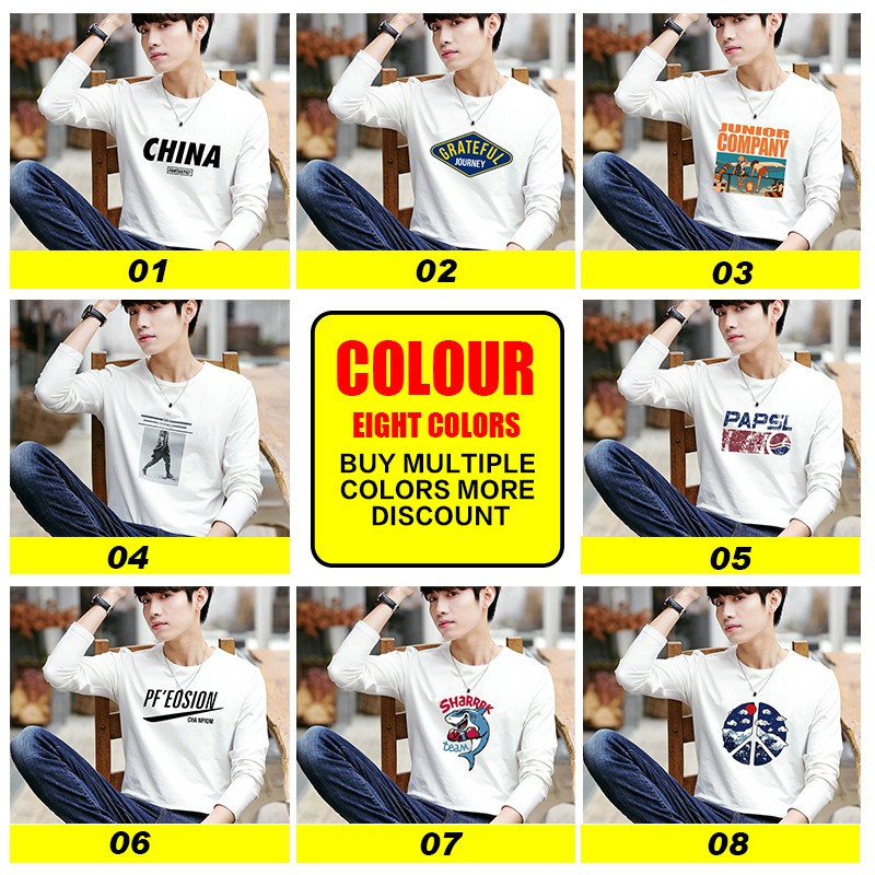 Men's Korean round neck long-sleeved T-shirt casual printing T-sleeve | BigBuy360 - bigbuy360.vn