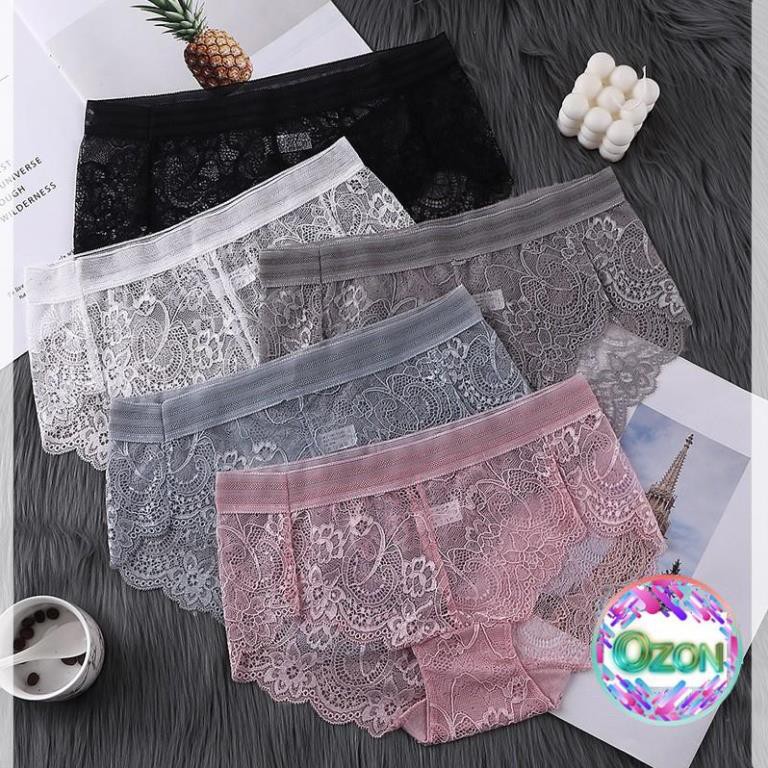 Quần Lót Ren Nữ Lụa Lạnh Cao Cấp Viền Ren Tim Cạp Cao Không Lộ Viền D16