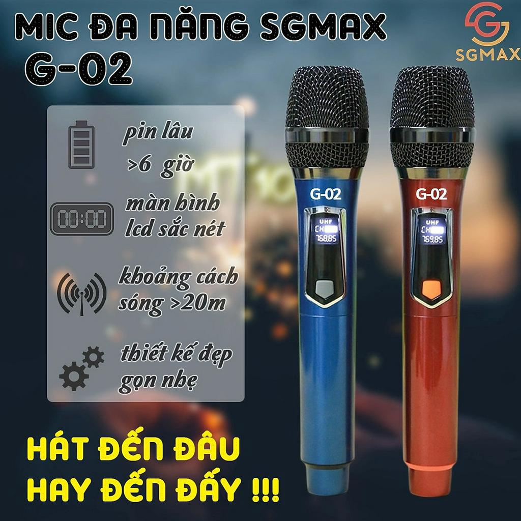 Combo 2 Micro Không Dây Pin  sạc karaoke SGMAX G02 Chuyên Dùng Cho loa kéo, amply siêu hay mic dùng tiện lợi micro nhẹ