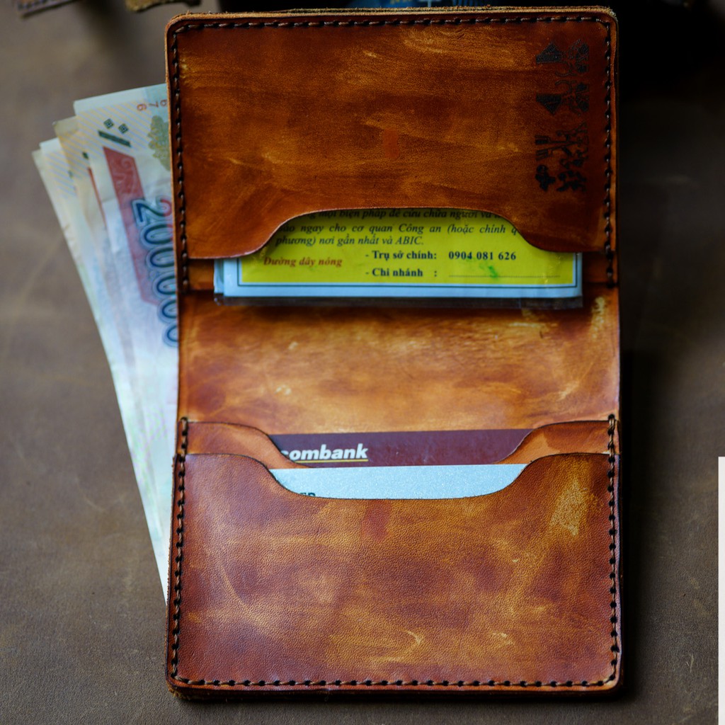 Ví nam da bò RAM Leather Italia Vegtan Màu Nâu Sáng