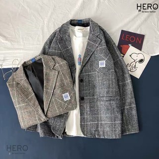 Áo Blazer Caro Form Rông Dài Tay BZ09, Áo Khoác Vest Blazer Học Sinh Hàn Quốc Nam Nữ Thời Trang MrHero