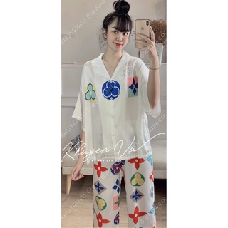 Đồ bộ pijama mặc nhà SAM chất lụa cao cấp mát lạnh tay ngắn chuẩn hàng shop form dưới 60kg