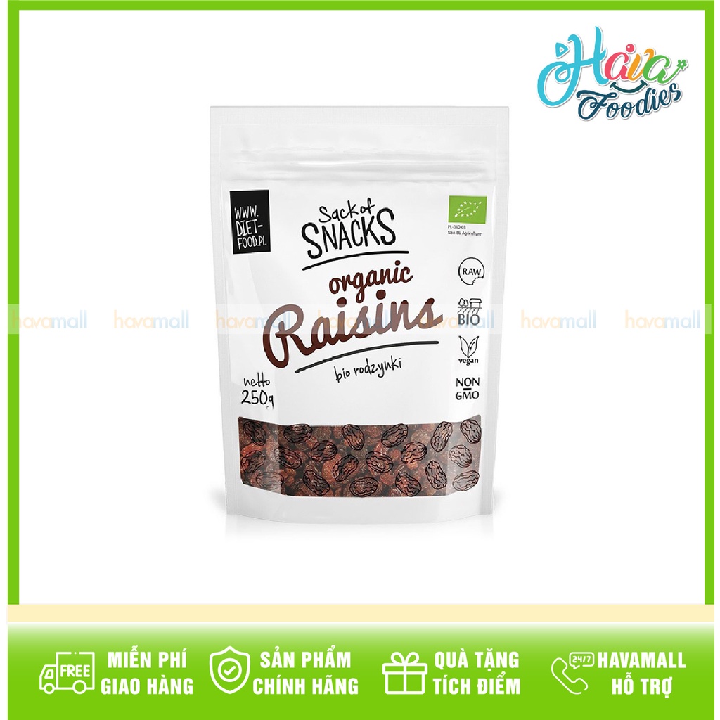 [HÀNG CHÍNH HÃNG] Nho Khô Sultanas Hữu Cơ Diet Food 250gr - Organic Raisins