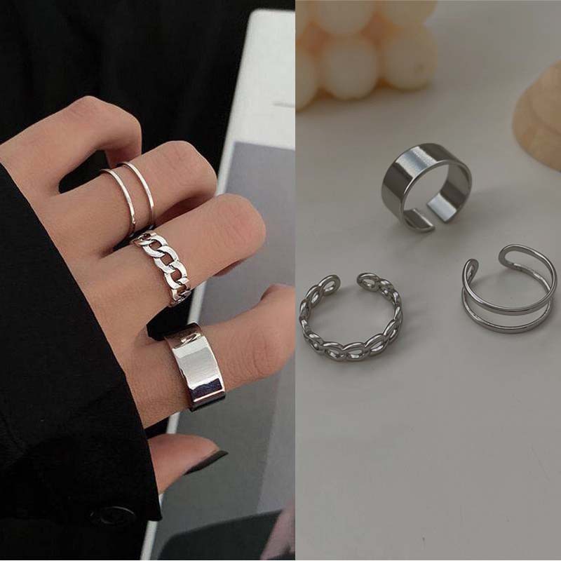 ✨✨Set 3 nhẫn đeo tay từ kim loại phong cách Hip Hop cá tính cho nữ