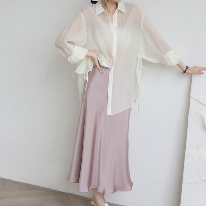 Áo sơ mi IELGY mỏng nhẹ màu trơn xuyên thấu chống nắng dành cho nữ