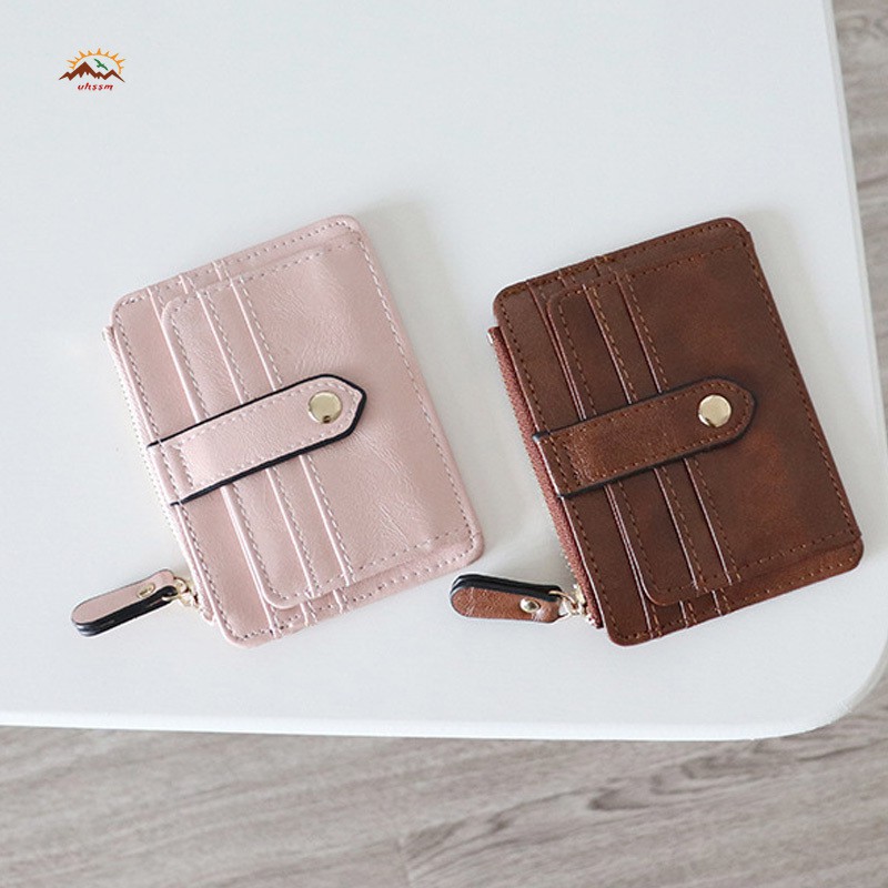 Ví da PU ngắn phối khóa kéo thời trang cho nữ