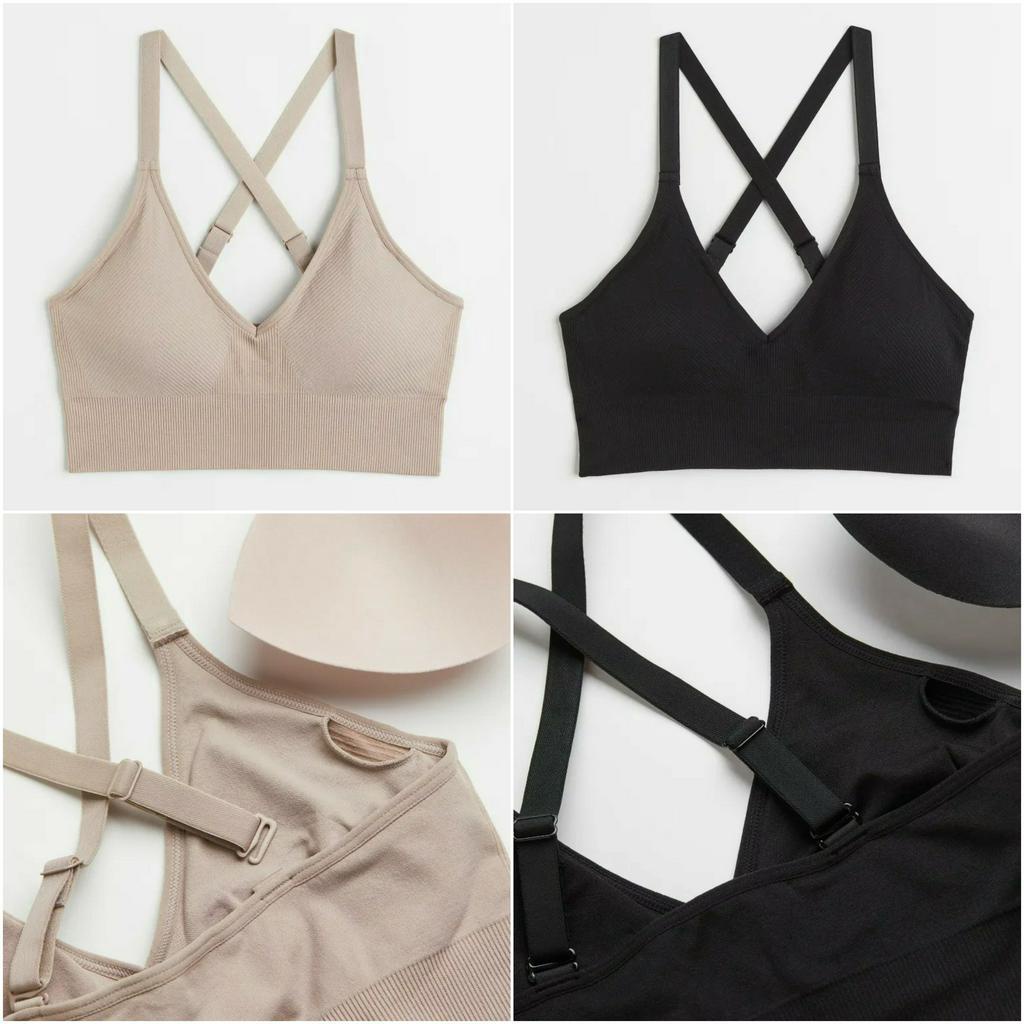 Bra thể thao màu be Medium support 1120585002 HM H&M _ hàng chính hãng Anh