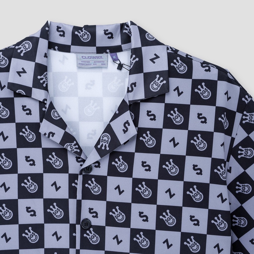 Áo sơ mi local brand Clownz x SGS họa tiết Monogram, form rộng, unisex
