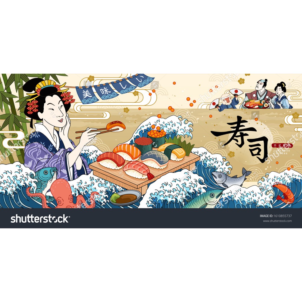 Tranh lụa 3d Quán ăn Phòng trà phong cách Nhật Bản QAPTNB-07