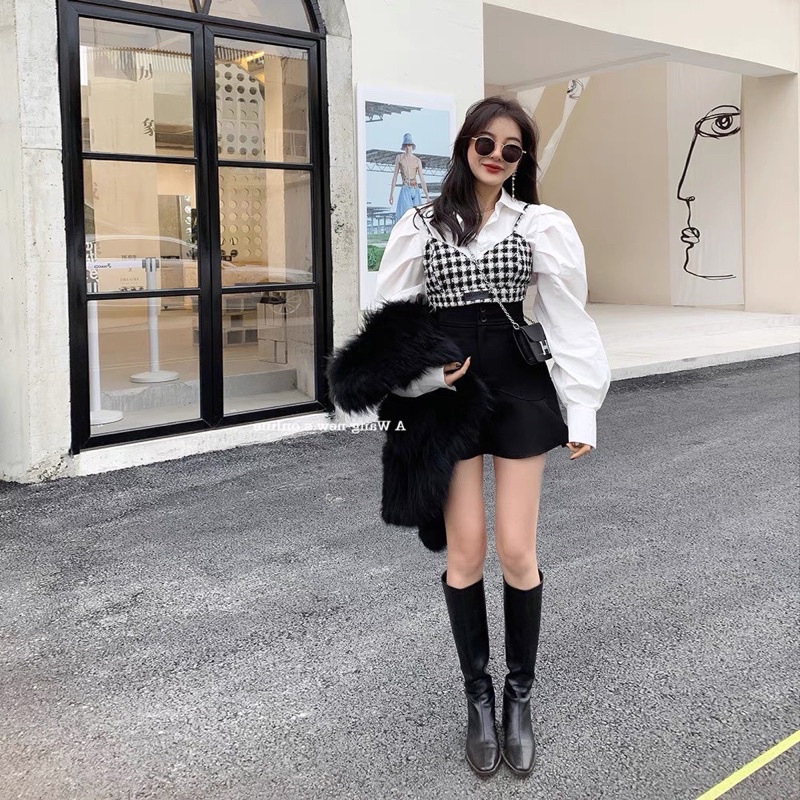 [NEW]SET 3CT áo sơmi mix chân váy đuôi cá+áo 2s kẻ gingham thời thượng