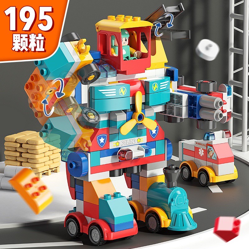 Xếp hình lắp ghép ô tô, robot size duplo (Fello chính hãng)