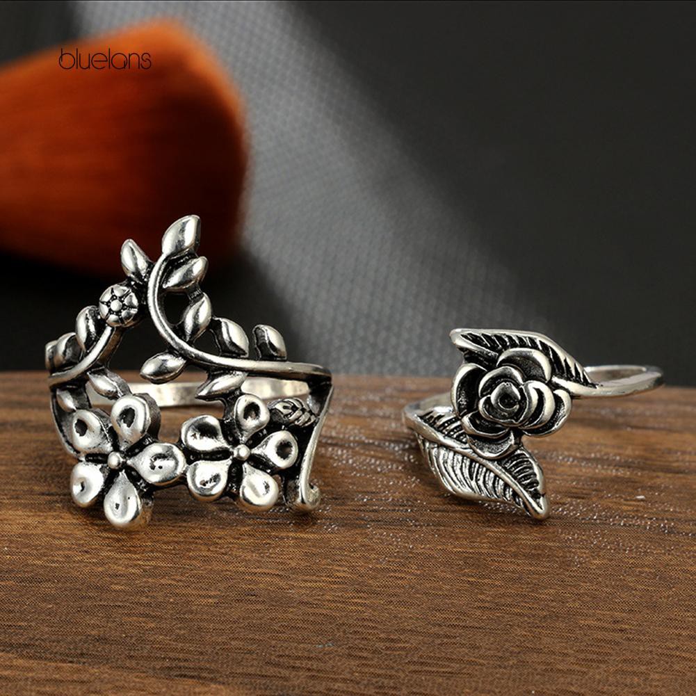 Set Nhẫn Họa Tiết Hoa Lá Vintage Thời Trang Cho Nữ