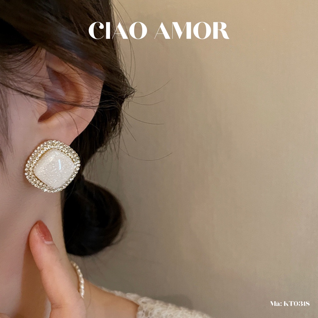 KT0318-Khuyên tai, bông tai dự tiệc sang trọng đá vân trắng Trang sức Ciao Amor