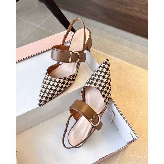 Giày slingback 3cm giày bít khoá cài phối màu siêu xinh