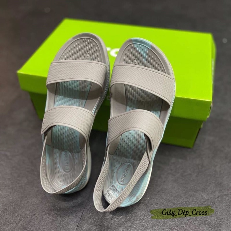 SANDAL CROCSS LITERIDE PCAER 360 CHO NỮ  CHỐNG THẤM NƯỚC, TRƠN TRƯỢT MÀU GHI LOANG HÀNG FULL TAG,HỘP