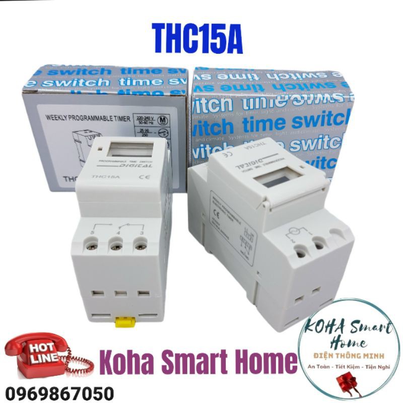 Timer hẹn giờ điện tử lắp tủ điện chính hãng THC-15A siêu gọn - KOHA Smart Home