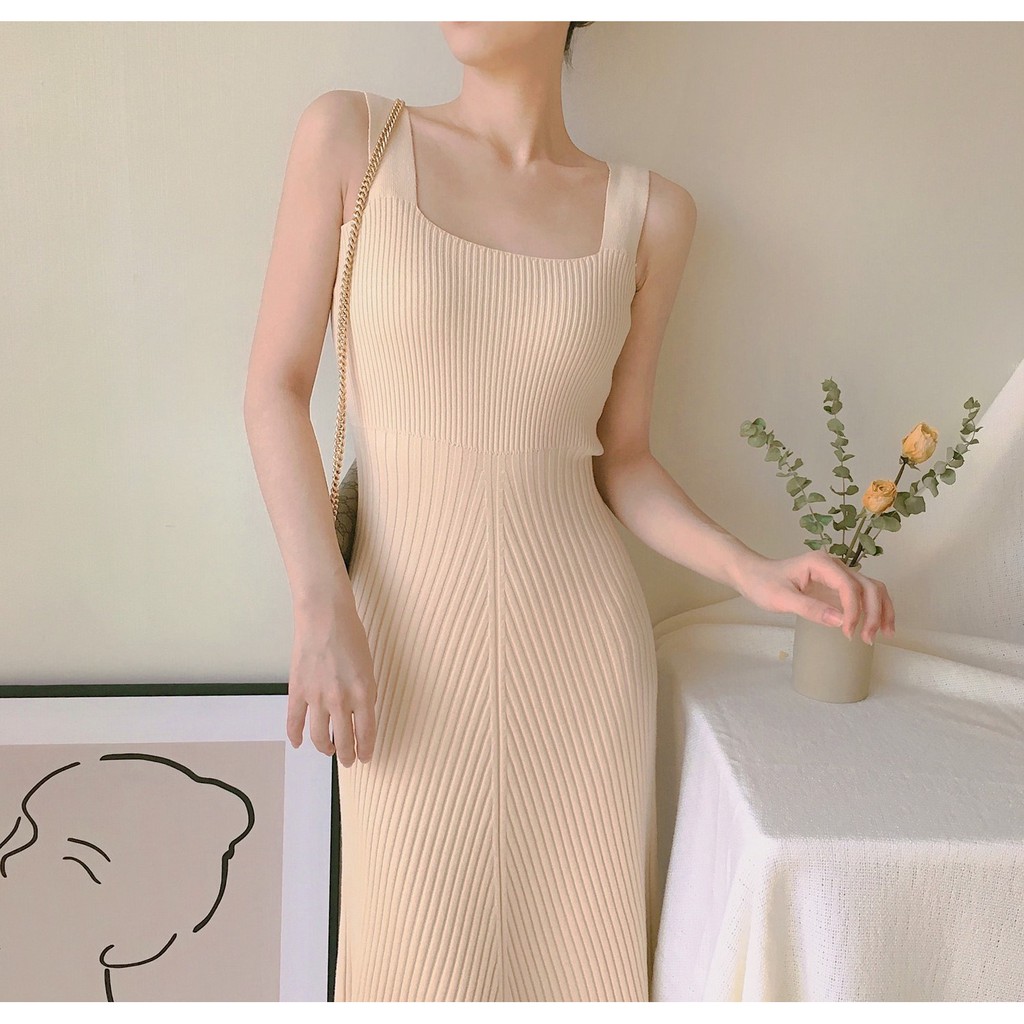 Đầm Len 2 Dây Form Chuẩn Tôn Dáng, Đi Làm, Đi Tiệc Đều Đẹp - D55 | BigBuy360 - bigbuy360.vn