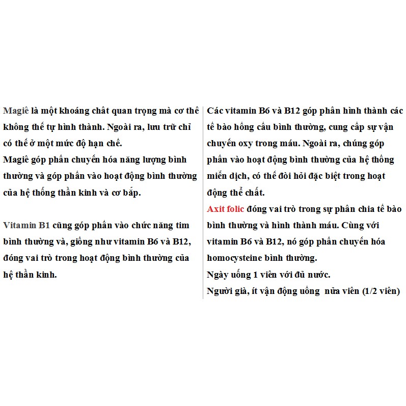 Viên uống Magnesium 400 B1 B6 B12 Folsaure hộp 30 viên của Đức