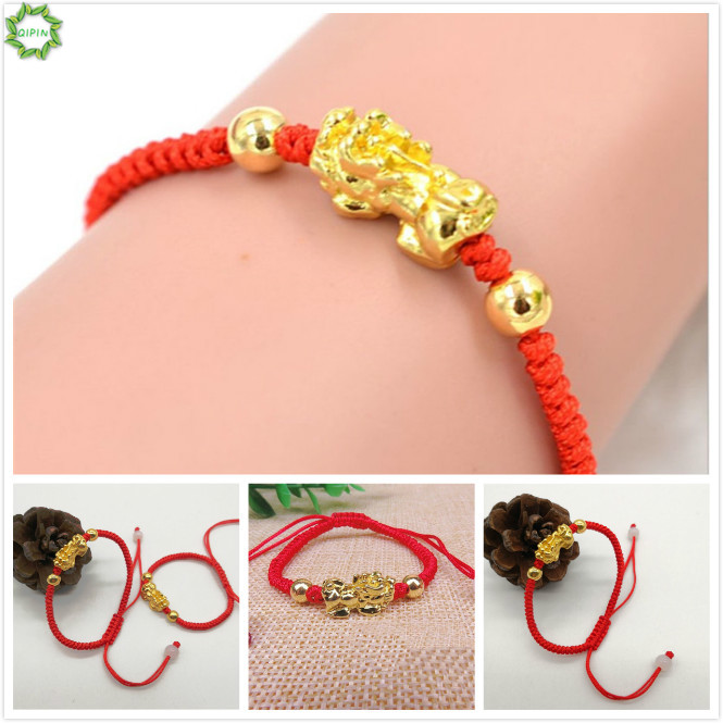 Vòng tay dây đỏ đính hạt 3D mạ đồng thau cho nam và nữ