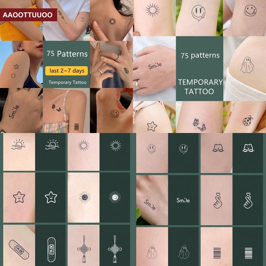 Set 75 hình xăm dán tạm thời nhiều họa tiết đa dạng dễ thương tiện dụng