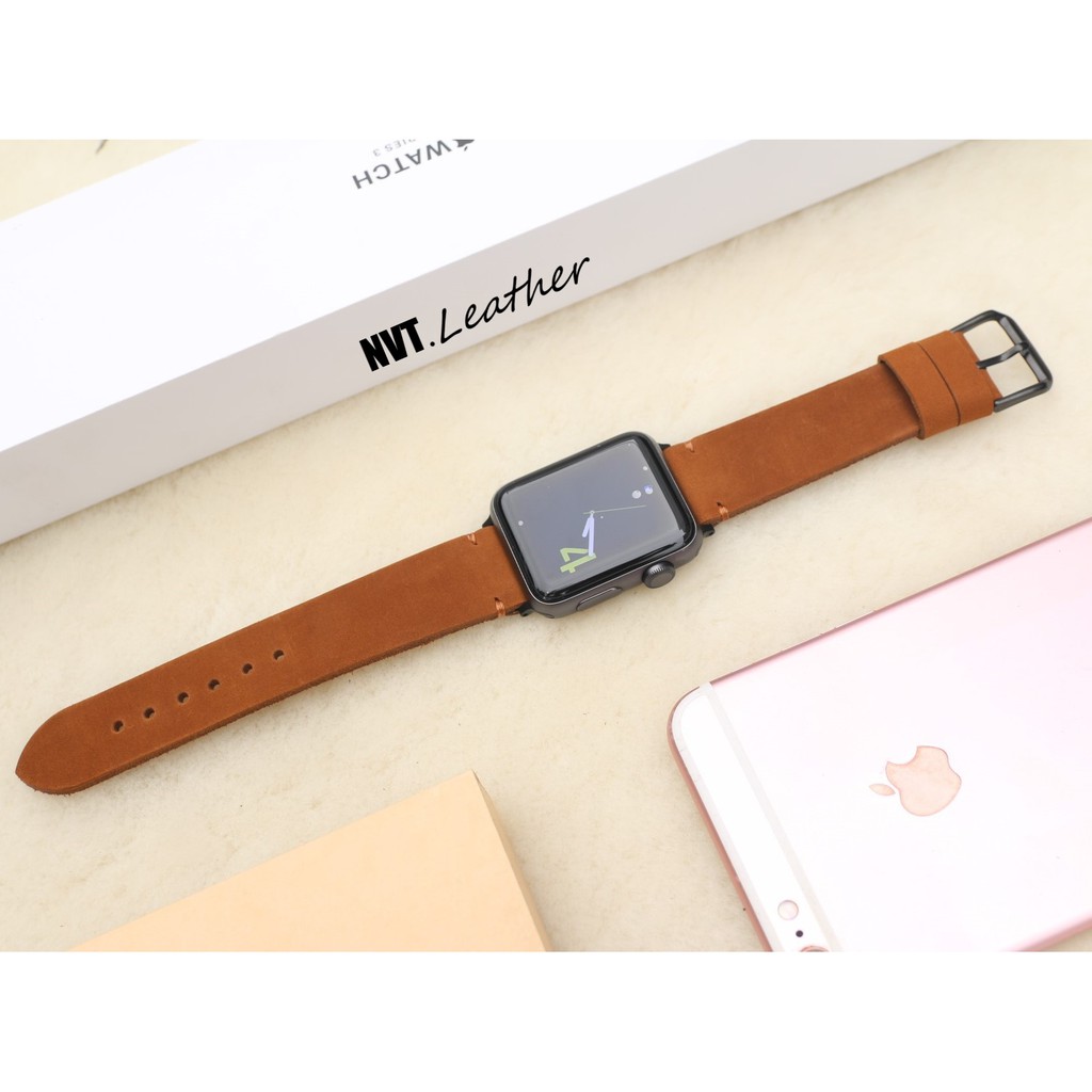 Dây da thay thế Apple Watch da bò sáp Handmade