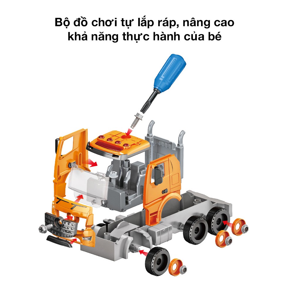 Bộ đồ chơi lắp ghép xe vệ sinh thu gom rác có đèn và âm thanh giúp bé phát triển các kĩ năng  (kèm 4 thùng rác)