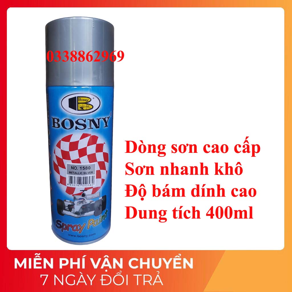 sơn xịt cao cấp nhiều màu Bosny dung tích 400ml, sơn ô tô, sơn xe máy, sơn gỗ