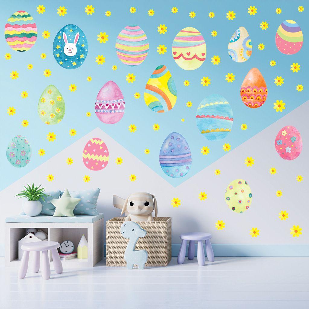 CONOPERY Bộ 4 Miếng Dán Tường Trang Trí Hình Thỏ Phục Sinh Dễ Thương