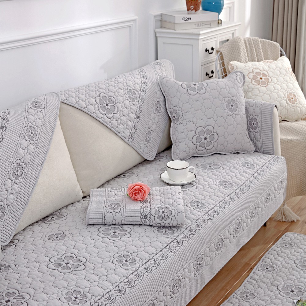 Áo bọc ghế sofa thêu hoạ tiết hai mặt chất liệu vải cotton cao cấp dùng bốn mùa hàng mới