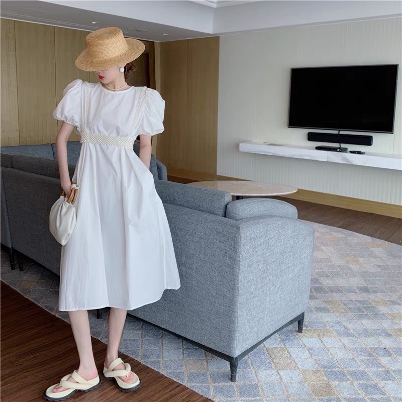 SET ĐẦM TRẮNG KÈM DÂY NGỌC CÓ CO GIÃN SIÊU DỄ THƯƠNG - SP000718
