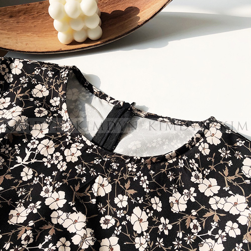 Váy hoa nhí đầm vintage dáng dài thắt eo KimDyn [KDD03] | BigBuy360 - bigbuy360.vn