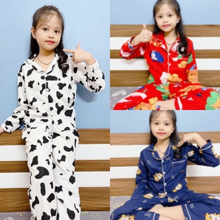 Bộ Đồ Ngủ Pijama Bò sữa dài tay - Với Chất Kate Mềm Mại Dành Cho Bé Từ (14kg đến 45kg)