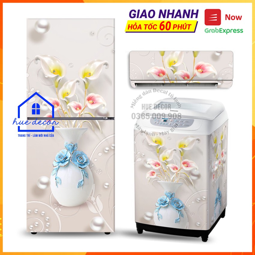 Miếng dán tủ lạnh hoa loa kèn HUE DECOR  - Chất liệu decal cao cấp siêu bền phù hợp với mọi không gian