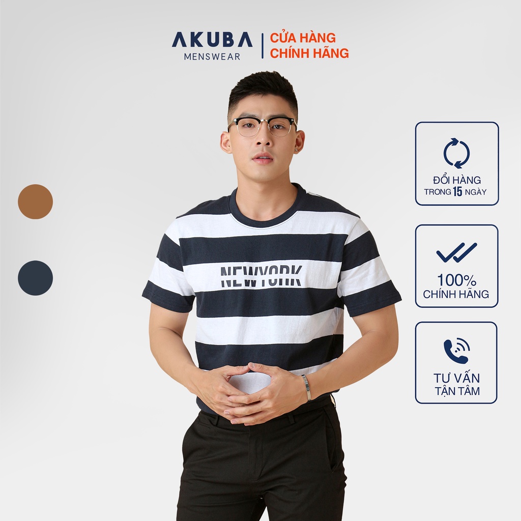 Áo Thun Nam Tay Ngắn Họa Tiết Kẻ Sọc Form Oversize AKUBA | 01J649