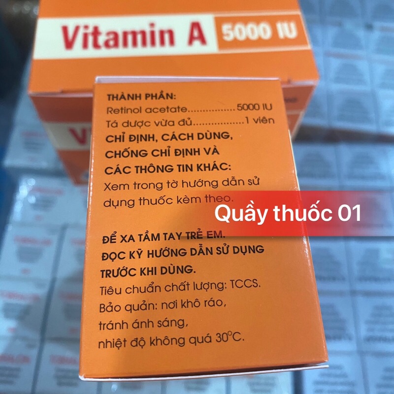 VITAMIN A 5000IU - BỔ SUNG VITAMIN A CHO TRƯỜNG HỢP BỊ THIẾU HỤT - HỘP 100 VIÊN