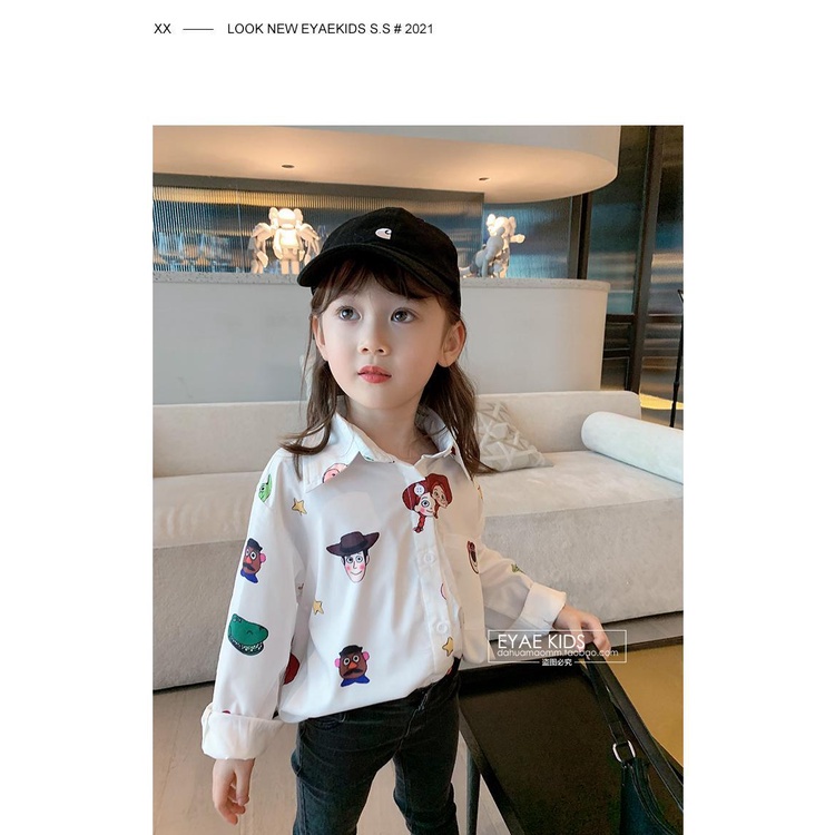 Áo sơ mi tay dài in họa tiết thời trang mùa thu cho bé gái