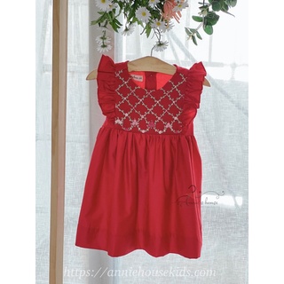 VÁY ĐẦM BÉ GÁI ANNIE ĐẦM ĐỎ SMOCK HOA ĐAN CHÉO
