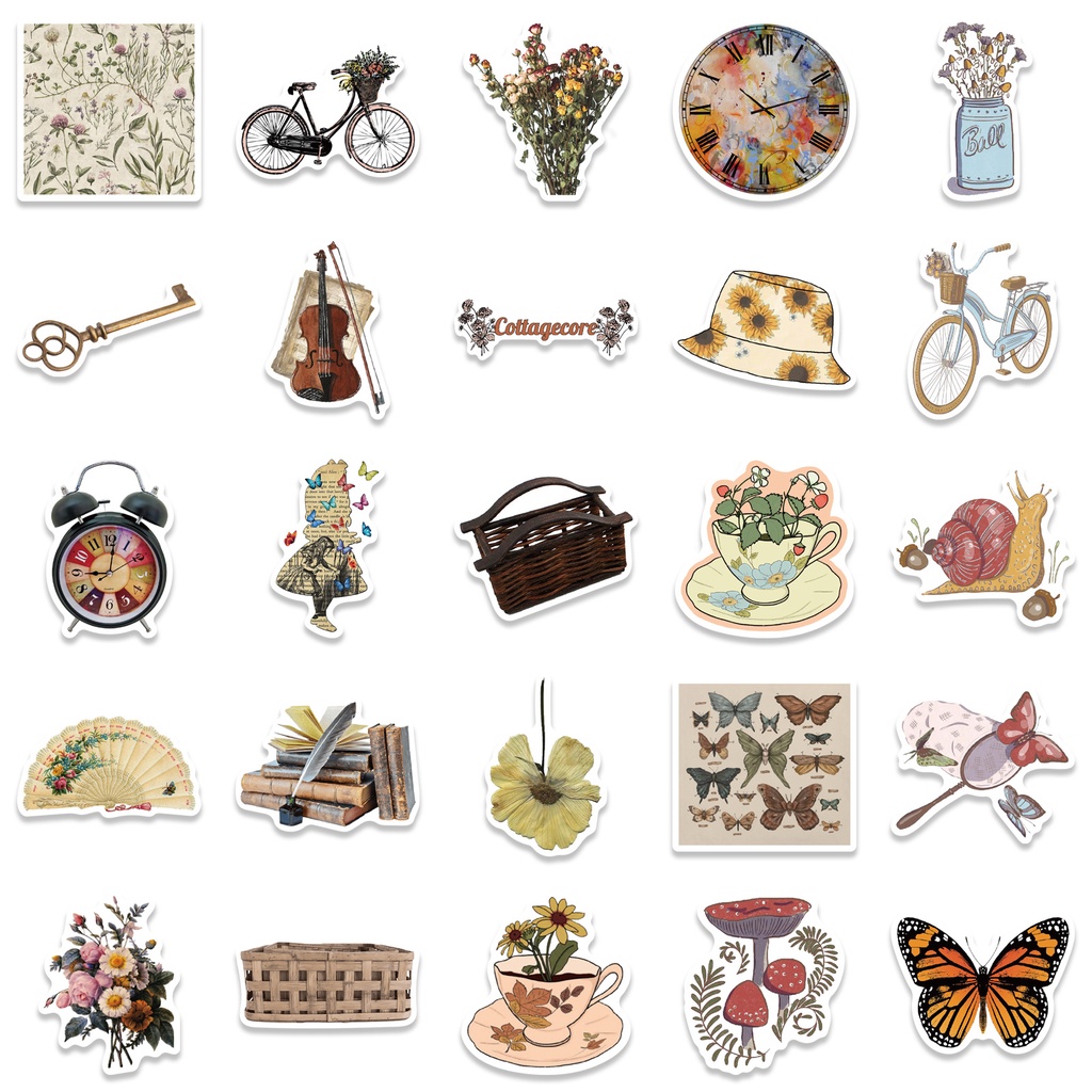 Sticker vintage dán laptop chống nước, hình dán mũ bảo hiểm, điện thoại, vali sét 50 miếng