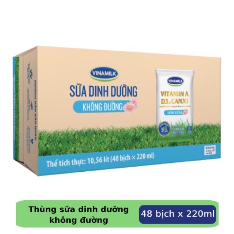 Thùng 48 bịch sữa dinh dưỡng Vinamilk không đường - 220ml x 48 bịch