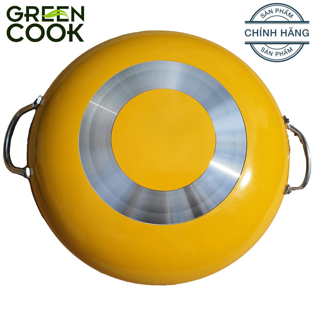 Chảo xào chống dính sâu lòng Green Cook GCP03-34 ALLCARE size 34 cm màu vàng  ( Không dùng cho bếp từ )